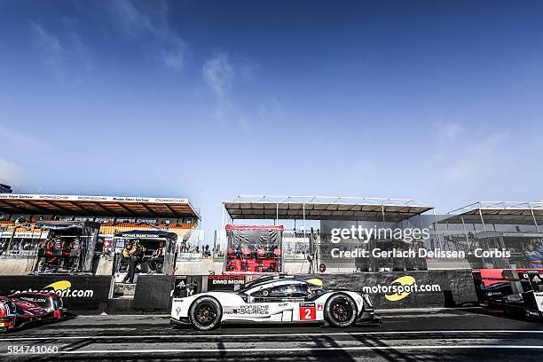 Porsche Team , #2 Porsche 919 Hybrid with Drivers Romain Dumas , Mark Lieb and Neel Jani during the 84th running of the Le Mans 24 Hours on June 18,...