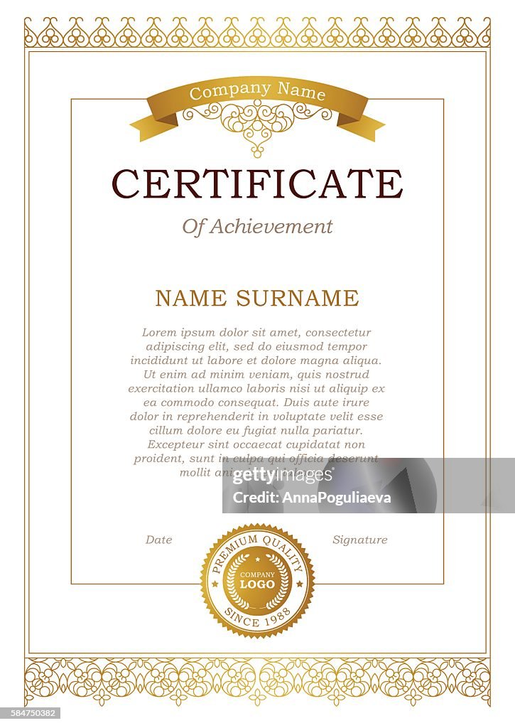 Certificate Ribbon Examples Certificate Template With Golden Ribbon High-Res Vector Graphic - Getty ...