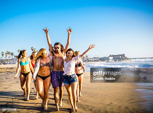 friends having fun at san diego beach - beach party stock pictures, royalty-free photos & images