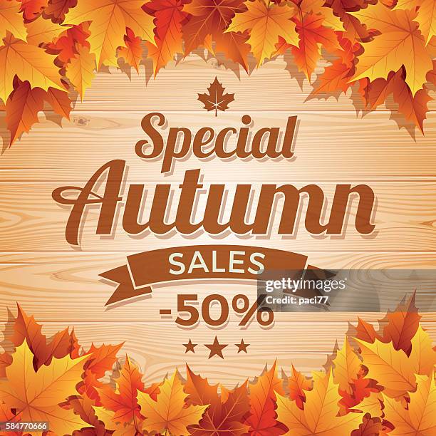 autumn special sales on wood background - fall background stock illustrations