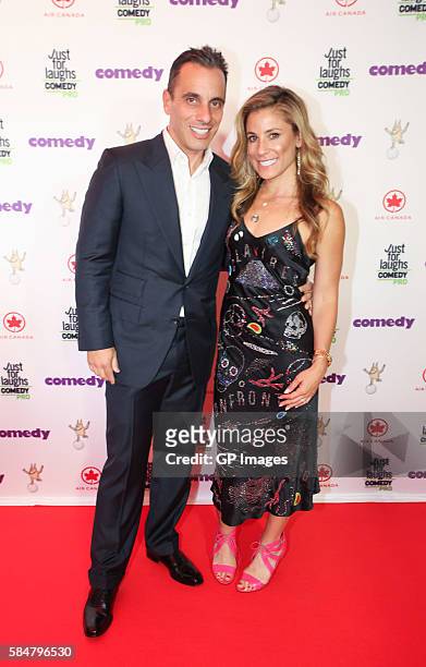 Comedian Sebastian Maniscalco and wife Lana Gomez attends Just For Laughs Awards Red Carpet held at The Hyatt Regency Montreal on July 29, 2016 in...
