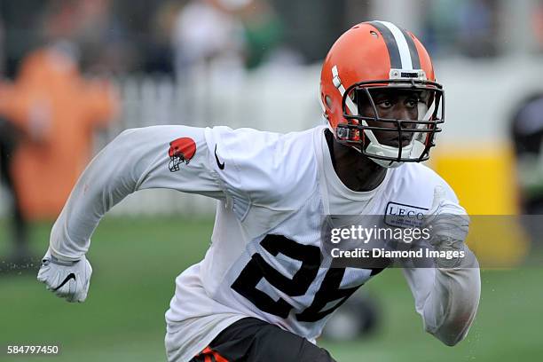 Defensive back Pierre Desir of the Cleveland Browns runs in a drill during a training camp on July 29, 2016 at the Cleveland Browns training complex...