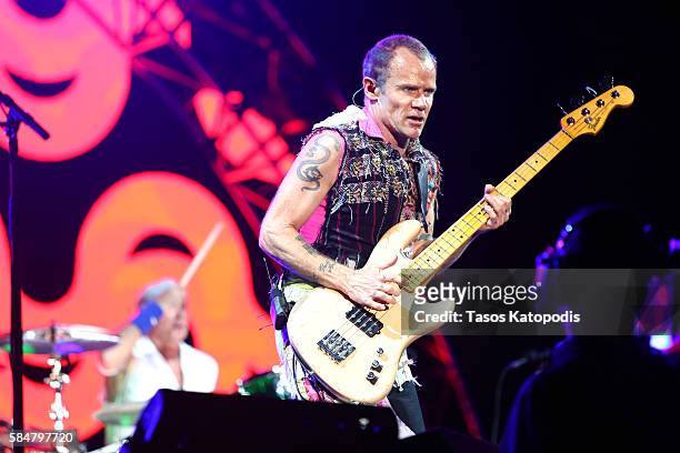 Recording artist Flea of Red Hot Chili Peppers performs on the Samsung Stage at Lollapalooza 2016 - Day 3 at Grant Park on July 30, 2016 in Chicago,...