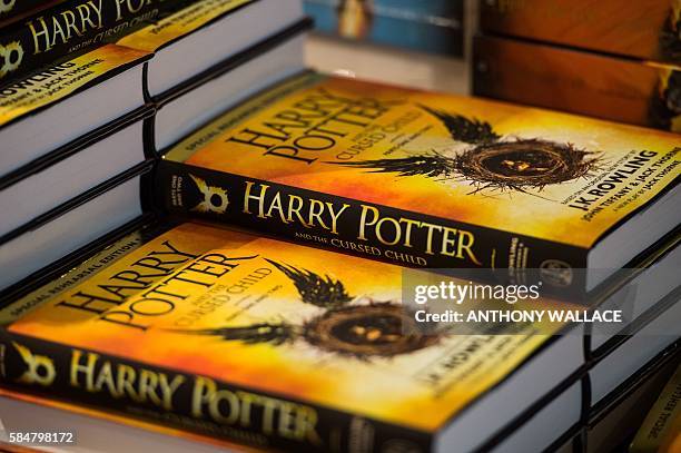Copies of the book 'Harry Potter and the Cursed Child' are displayed on the day of its release at a bookstore in Hong Kong on July 31, 2016. 'Harry...