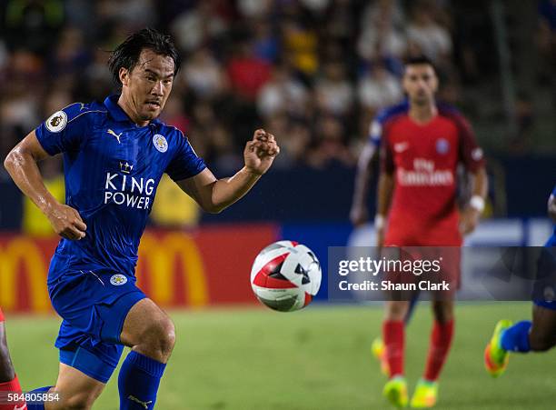 Shinji Okazaki of Leicester City races toward goal during the International Champions Cup 2016 match between Paris Saint-Germain and Leicester City...