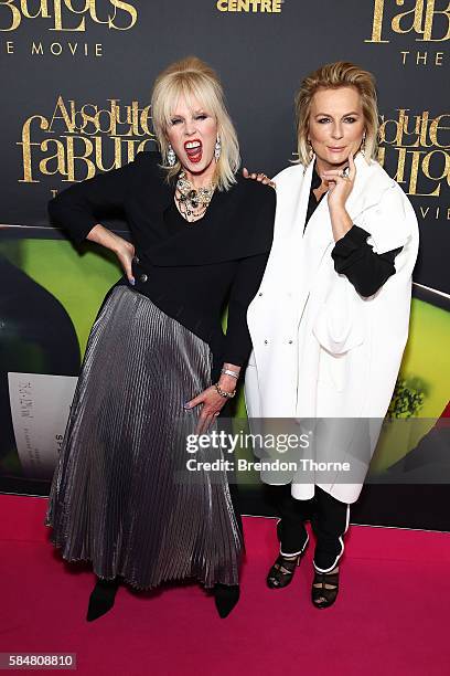 Joanna Lumley and Jennifer Saunders arrives ahead of the Absolutely Fabulous The Movie Australian premiere at State Theatre on July 31, 2016 in...