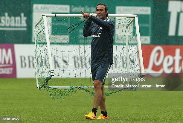 Internazionale Milano new second coach Angelo Gregucci gestures during of the FC Internazionale Juvenile Team training Session on July 31, 2016 in...