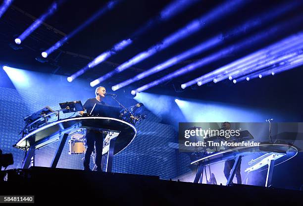 Howard Lawrence and Guy Lawrence of Disclosure perform during Lollapalooza at Grant Park on July 30, 2016 in Chicago, Illinois.
