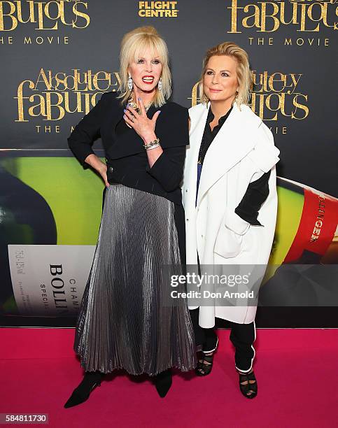 Joanna Lumley and Jennifer Saunders arrive ahead of the Absolutely Fabulous: The Movie Australian premiere at State Theatre on July 31, 2016 in...