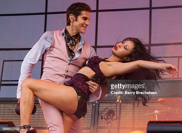 Perry Farrell and his wife Etty Lau Farrell of Jane's Addiction perform during 2016 Lollapalooza Day Three at Grant Park on July 30, 2016 in Chicago,...