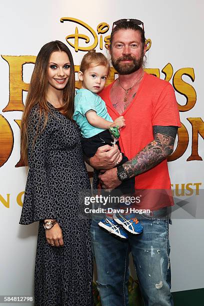 Lee Stafford with Jessica-Jane Clement and son Angel attend the UK gala screening of "Pete's Dragon" at Ham Yard Hotel on July 31, 2016 in London,...