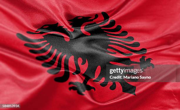 ilustraciones, imágenes clip art, dibujos animados e iconos de stock de high resolution digital render of albania flag - albania