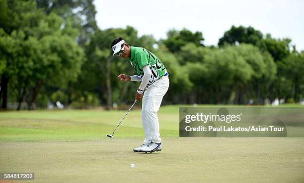 Lin Wen-tang of Chinese Taiepei plays a shot during round four of the King's Cup at Phoenix Gold Golf and Country Club on July 31, 2016 in Pattaya,...