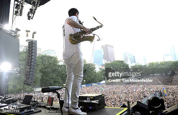 Dominic Lalli of Big Gigantic performs during Lollapalooza at Grant Park on July 30, 2016 in Chicago, Illinois.