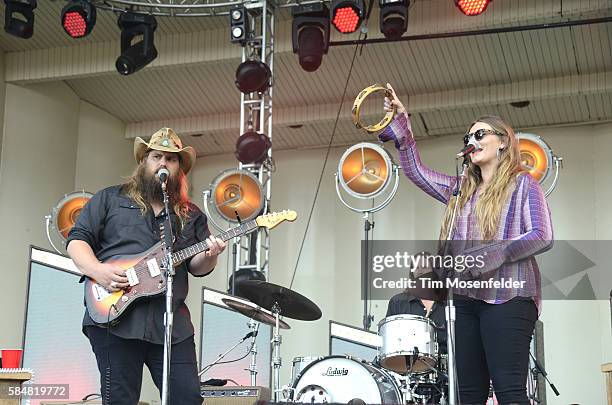 Chris Stapleton and Morgane Stapleton perform during Lollapalooza at Grant Park on July 30, 2016 in Chicago, Illinois.