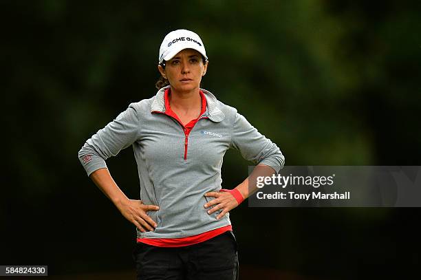 Mo Martin of USA looks down the 3rd hole during the final round of the Ricoh Women's British Open at Woburn Golf Club on July 31, 2016 in Woburn,...