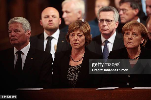 German President Joachim Gauck his wife Daniela Schadt and German chancellor Angela Merkel attend a memorial service for the victims of last week's...