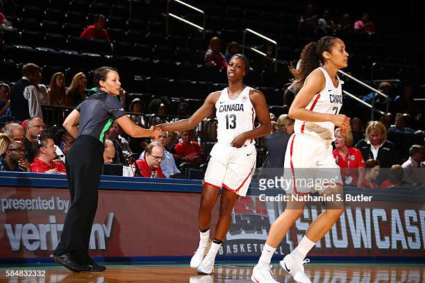 Tamara Tatham of Canada gets introduced before the game against France during a practice on July 31, 2016 at Madison Square Garden in New York, New...