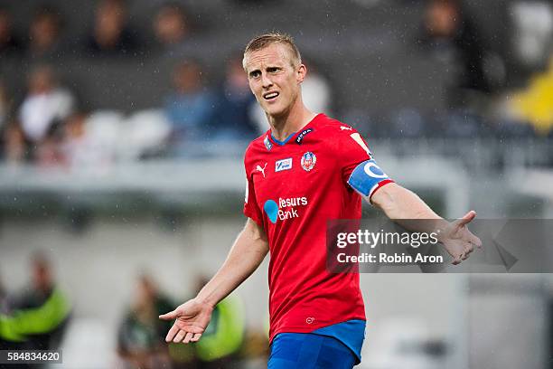 Peter Larsson of Helsingborgs IF dejected during the Allsvenskan match between BK Hacken and Helsingborgs IF at Bravida Arena on July 31, 2016 in...