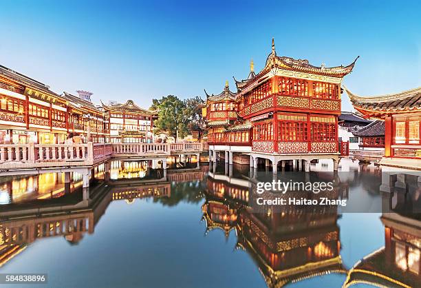 night view of yu garden in shanghai - yu yuan gardens stock pictures, royalty-free photos & images