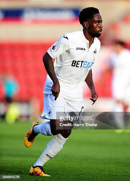Nathan Dyer of Swansea City during the Pre Season Friendly match between Swindon Town and Swansea City at the County Ground on July 27, 2016 in...