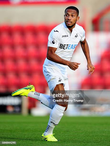 Kenji Gorre of Swansea City during the Pre Season Friendly match between Swindon Town and Swansea City at the County Ground on July 27, 2016 in...