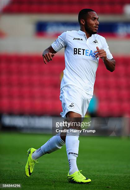 Kenji Gorre of Swansea City during the Pre Season Friendly match between Swindon Town and Swansea City at the County Ground on July 27, 2016 in...