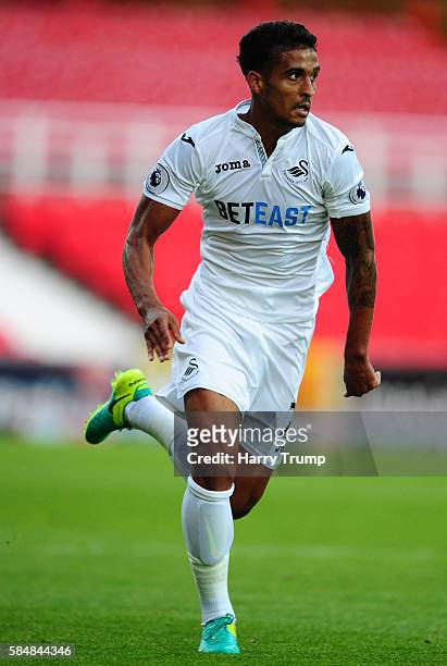 Kyle Naughton of Swansea City during the Pre Season Friendly match between Swindon Town and Swansea City at the County Ground on July 27, 2016 in...