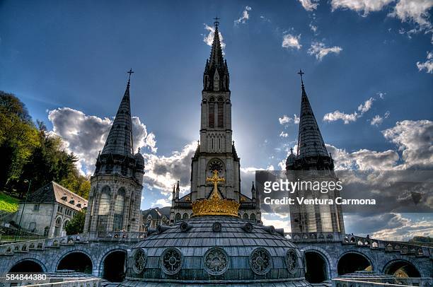 basilica of our lady of the rosary of lourdes - our lady of lourdes stock pictures, royalty-free photos & images