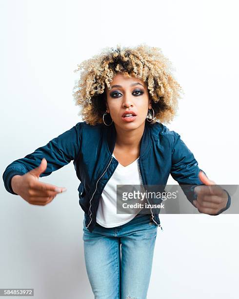 portrait of afro american young woman - rapper stock pictures, royalty-free photos & images
