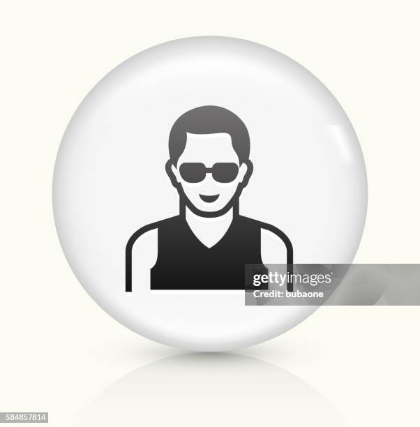 male face icon on white round vector button - sunglasses reflection stock illustrations