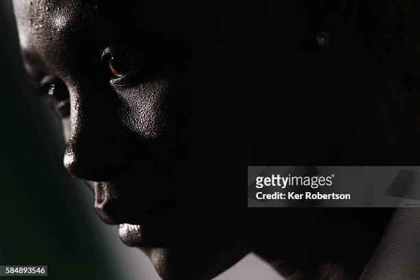 Anjaline Lohalith of the Olympic Refugee Team talks while attending a press conference given by the Olympic Refugee Team on July 31, 2016 in Rio de...