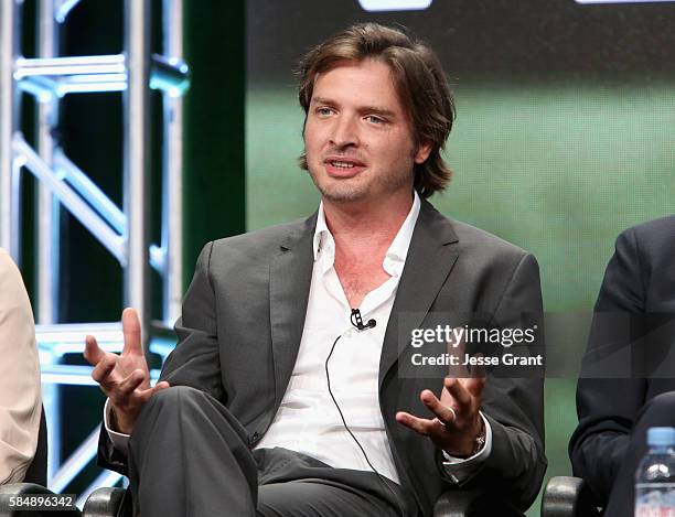 Actor Aden Young speaks onstage during the 'Rectify' panel discussion at the SundanceTV portion of the 2016 Television Critics Association Summer...