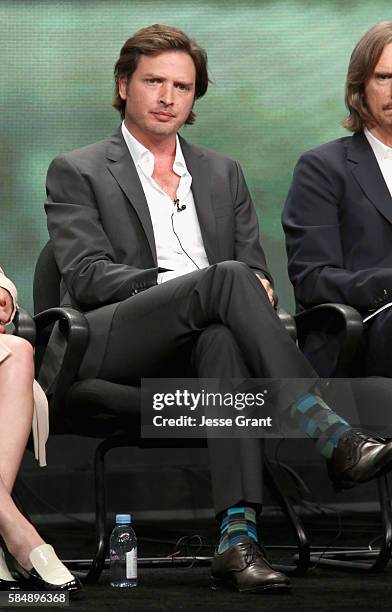 Actor Aden Young speaks onstage during the 'Rectify' panel discussion at the SundanceTV portion of the 2016 Television Critics Association Summer...