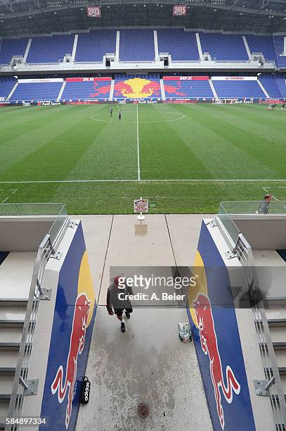 Team coach Carlo Ancelotti of FC Bayern Muenchen leaves the pitch after a training session at the AUDI Summer Tour USA 2016 at Red Bull Arena...
