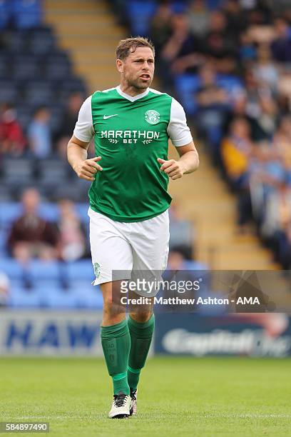 Grant Holt of Hibernian during the pre-Season Friendly between Shrewsbury Town and Hibernian at the Greenhous Meadow on July 31, 2016 in Shrewsbury,...