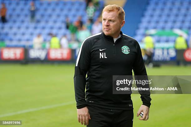 Neil Lennon the head coach / manager of Hibernian during the pre-Season Friendly between Shrewsbury Town and Hibernian at the Greenhous Meadow on...