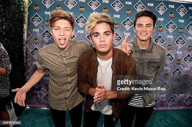 Singers Ricky Garcia, Emery Kelly and Liam Attridge of Forever In Your Mind attend Teen Choice Awards 2016 at The Forum on July 31, 2016 in...