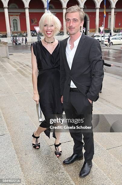 Katja Eichinger, widow of Bernd Eichinger, and Moritz Herzogenberg during the premiere of the opera 'Die Meistersinger von Nuernberg' at Bayerische...