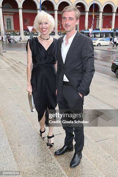 Katja Eichinger, widow of Bernd Eichinger, and Moritz Herzogenberg during the premiere of the opera 'Die Meistersinger von Nuernberg' at Bayerische...