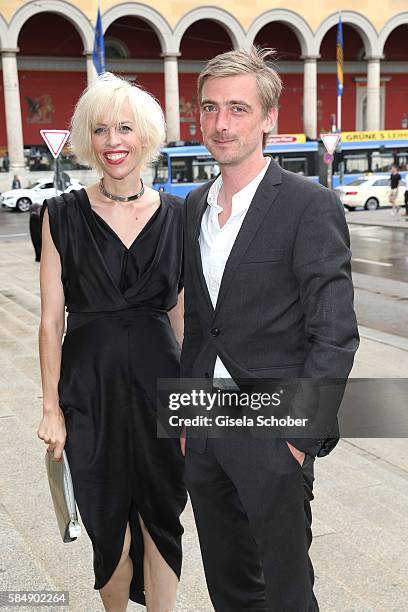 Katja Eichinger, widow of Bernd Eichinger, and Moritz Herzogenberg during the premiere of the opera 'Die Meistersinger von Nuernberg' at Bayerische...