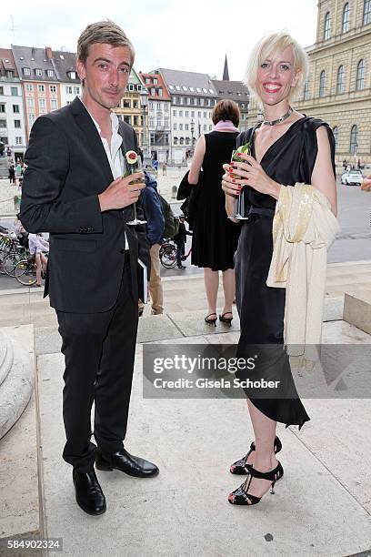 Katja Eichinger, widow of Bernd Eichinger, and Moritz Herzogenberg during the premiere of the opera 'Die Meistersinger von Nuernberg' at Bayerische...