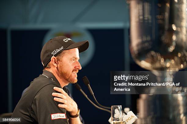 Champion, Jimmy Walker during a press conference for 98th PGA Championship held at the Baltusrol Golf Club on July 31, 2016 in Springfield, New...