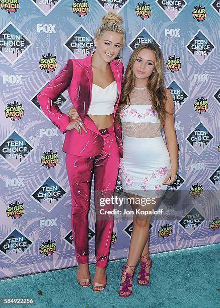 Chloe Lukasiak and Brec Bassinger arrive at the Teen Choice Awards 2016 at The Forum on July 31, 2016 in Inglewood, California.