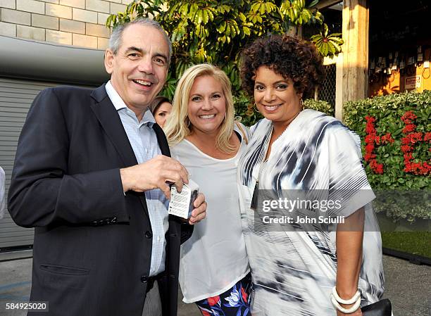 Ken Jautz, VP of HLN Programming, Stephanie Todd and TV host Michaela Pereira attends the TCA Turner Summer Press Tour Dinner at SmogShoppe on July...