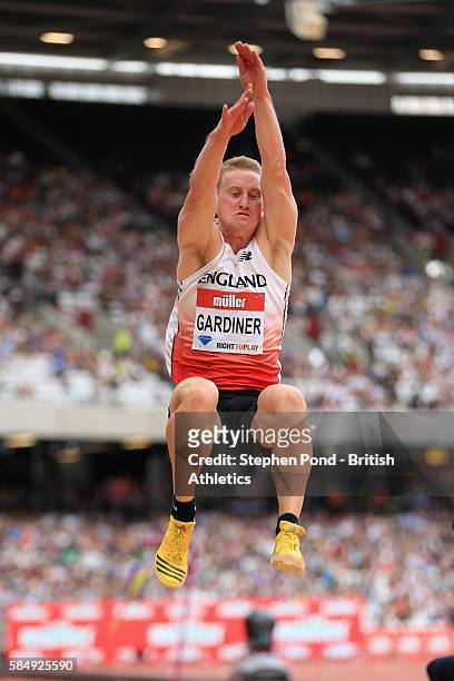 Daniel Gardiner of Great Britain in action in the Men's Long Jump during day two of the Muller Anniversary Games at The Stadium - Queen Elizabeth...