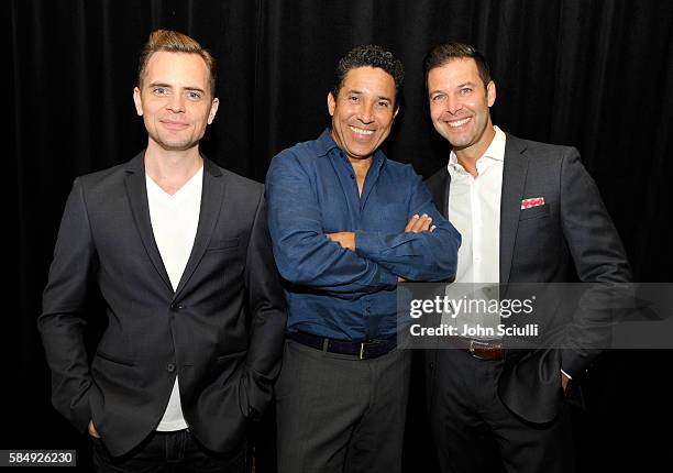 Executive producer David Jenkins, actor Oscar Nunez and EVP, Original Programming, TBS, Brett Weitz attend the TCA Turner Summer Press Tour 2016...