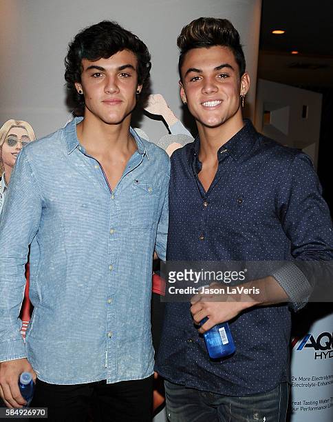 Ethan Dolan and Grayson Dolan pose in the green room at the 2016 Teen Choice Awards at The Forum on July 31, 2016 in Inglewood, California.