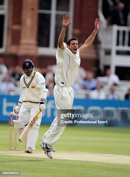 Sajid Mahmood of England appeals successfully against Thilan Samaraweera of Sri Lanka who is out for 0 during day two of the 1st npower Test match...