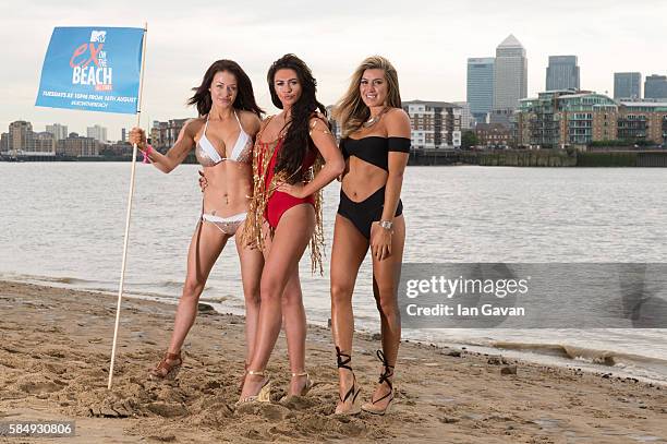 Jess Impiazzi, Charlotte Dawson and Lillie Lexi Gregg of 'Ex on The Beach' promote the series starting 16th August on August 1, 2016 in London,...